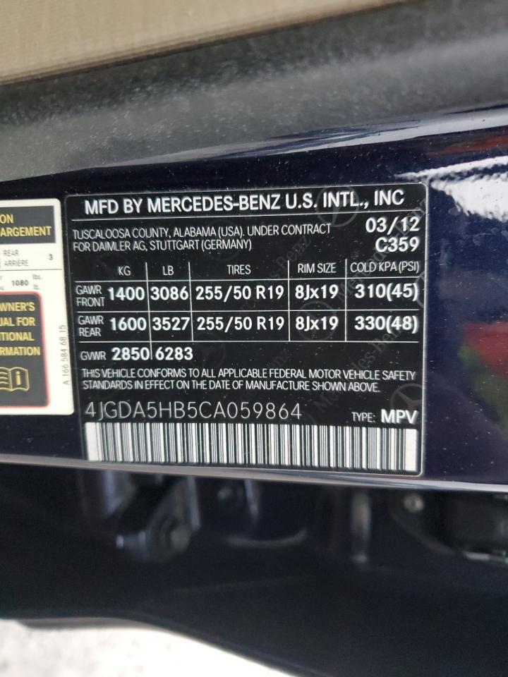 2012 Mercedes-Benz Ml 350 4Matic VIN: 4JGDA5HB5CA059864 Lot: 90061145