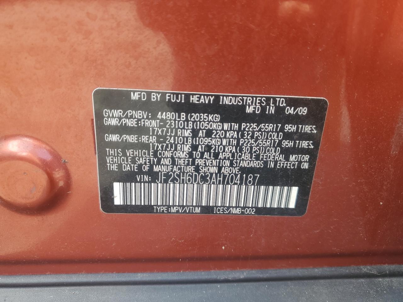 2010 Subaru Forester 2.5X Limited VIN: JF2SH6DC3AH704187 Lot: 85780535