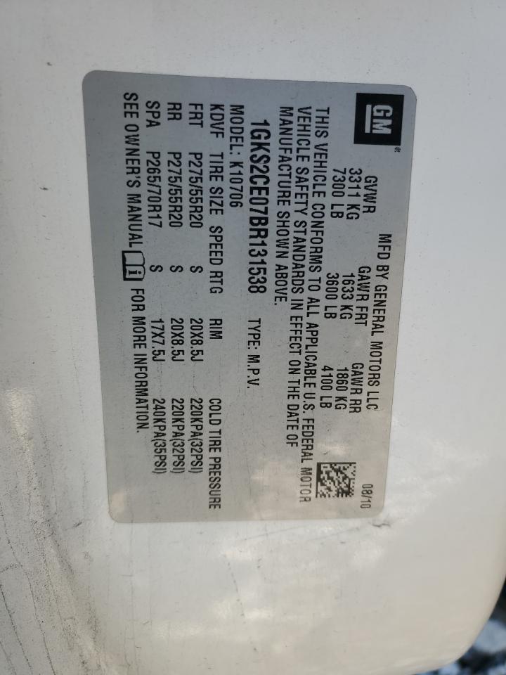 2011 GMC Yukon Slt VIN: 1GKS2CE07BR131538 Lot: 90336145