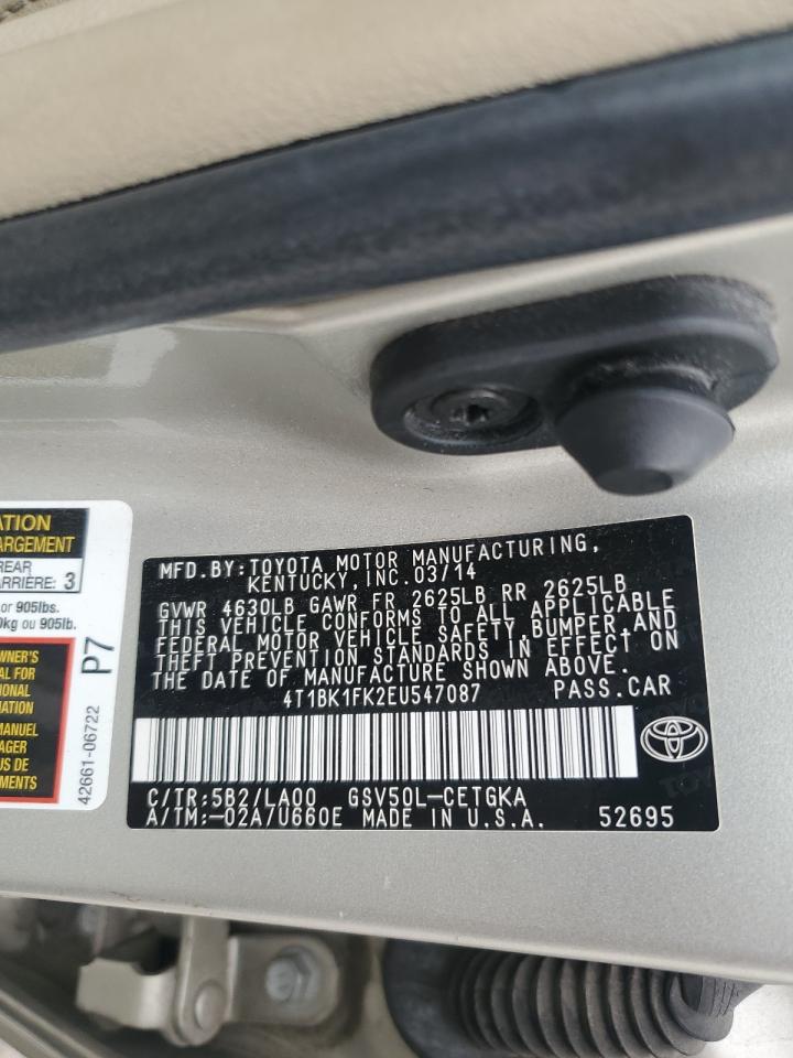 2014 Toyota Camry Se VIN: 4T1BK1FK2EU547087 Lot: 82274635