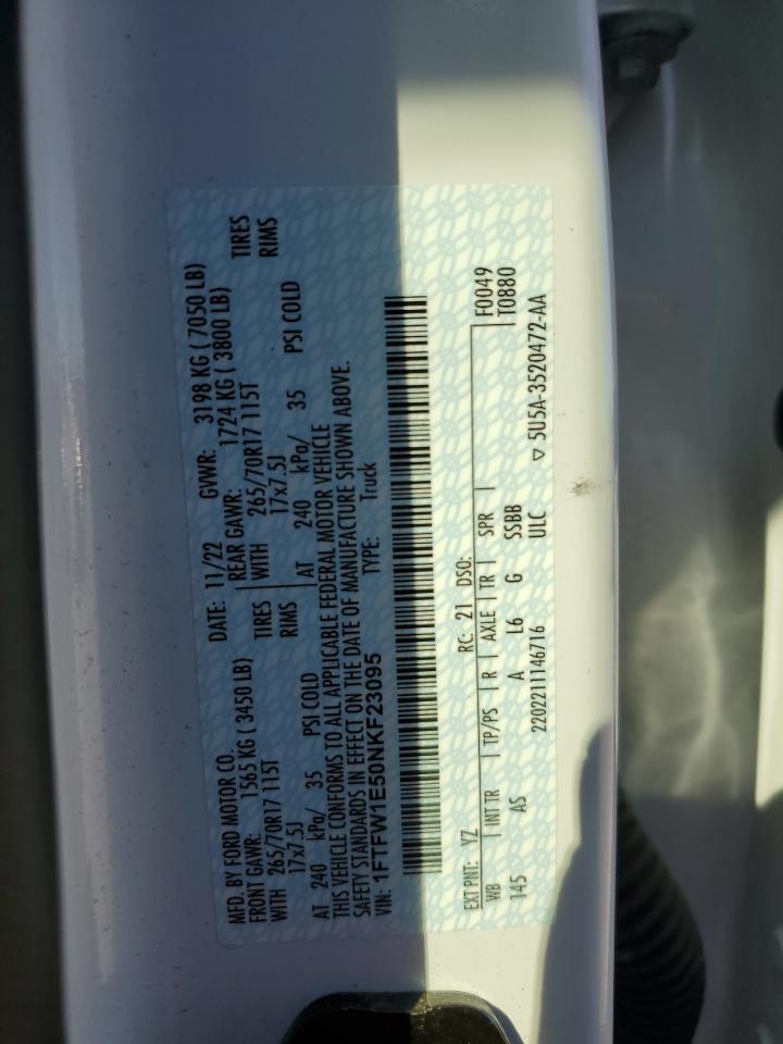 2022 Ford F150 Supercrew VIN: 1FTFW1E50NKF23095 Lot: 85098725