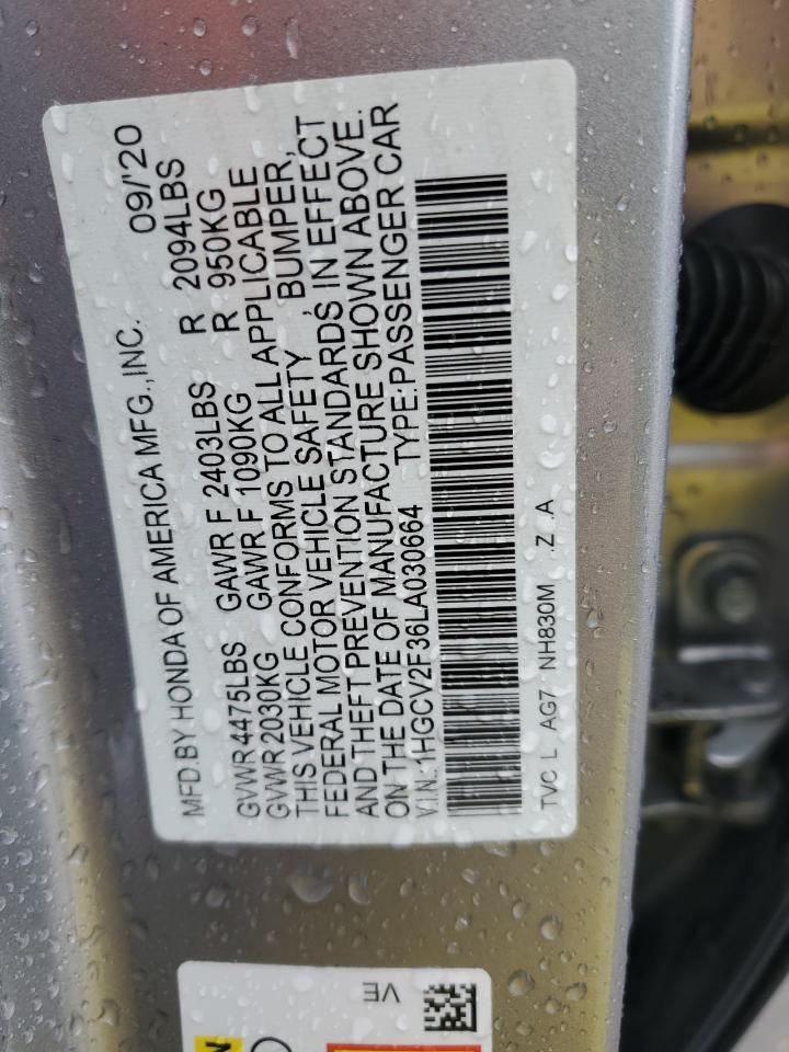2020 Honda Accord Sport VIN: 1HGCV2F36LA030664 Lot: 81988765