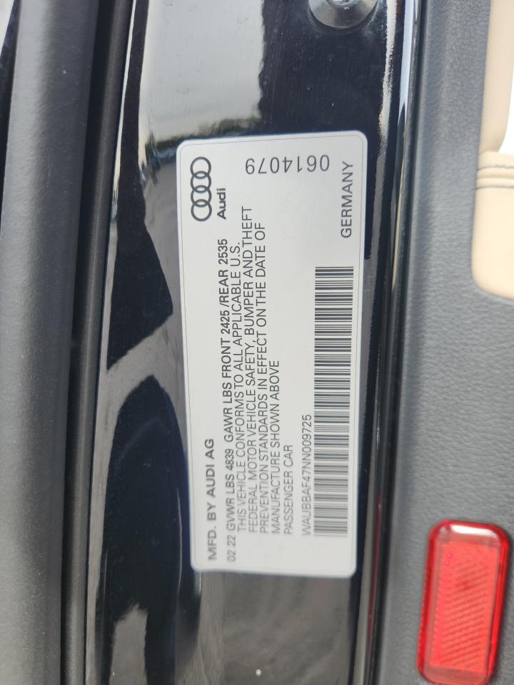 2022 Audi A4 Premium Plus 40 VIN: WAUBBAF47NN009725 Lot: 90346385