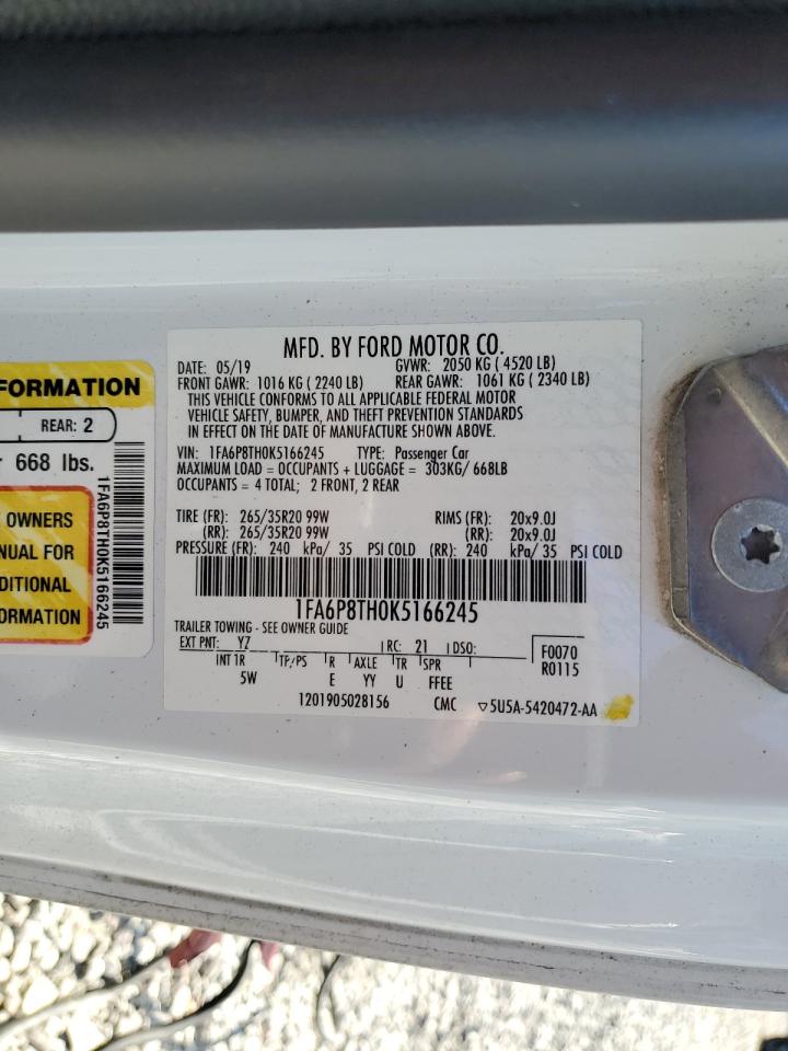 2019 Ford Mustang VIN: 1FA6P8TH0K5166245 Lot: 84460845