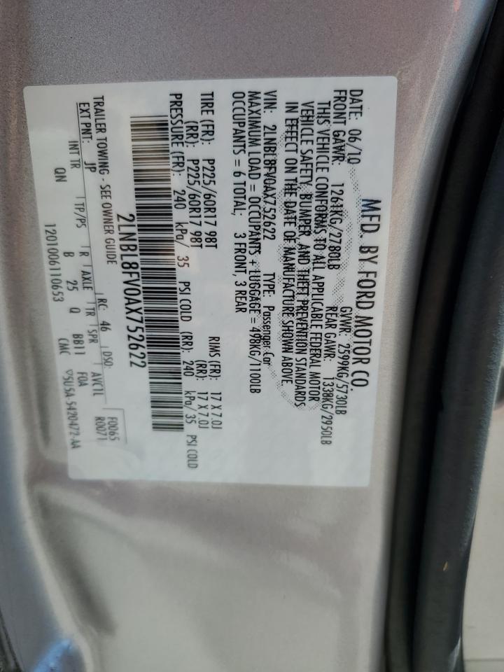 2010 Lincoln Town Car Signature Long Wheelbase VIN: 2LNBL8FV0AX752622 Lot: 82259355