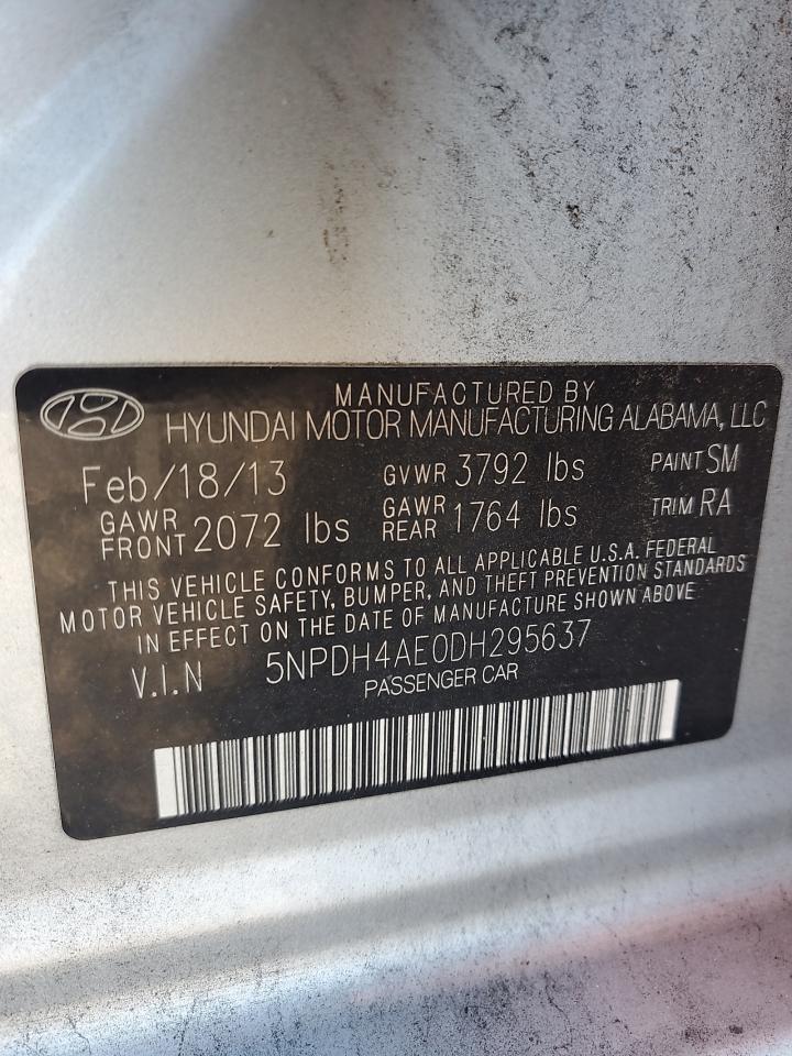 2013 Hyundai Elantra Gls VIN: 5NPDH4AE0DH295637 Lot: 82554505