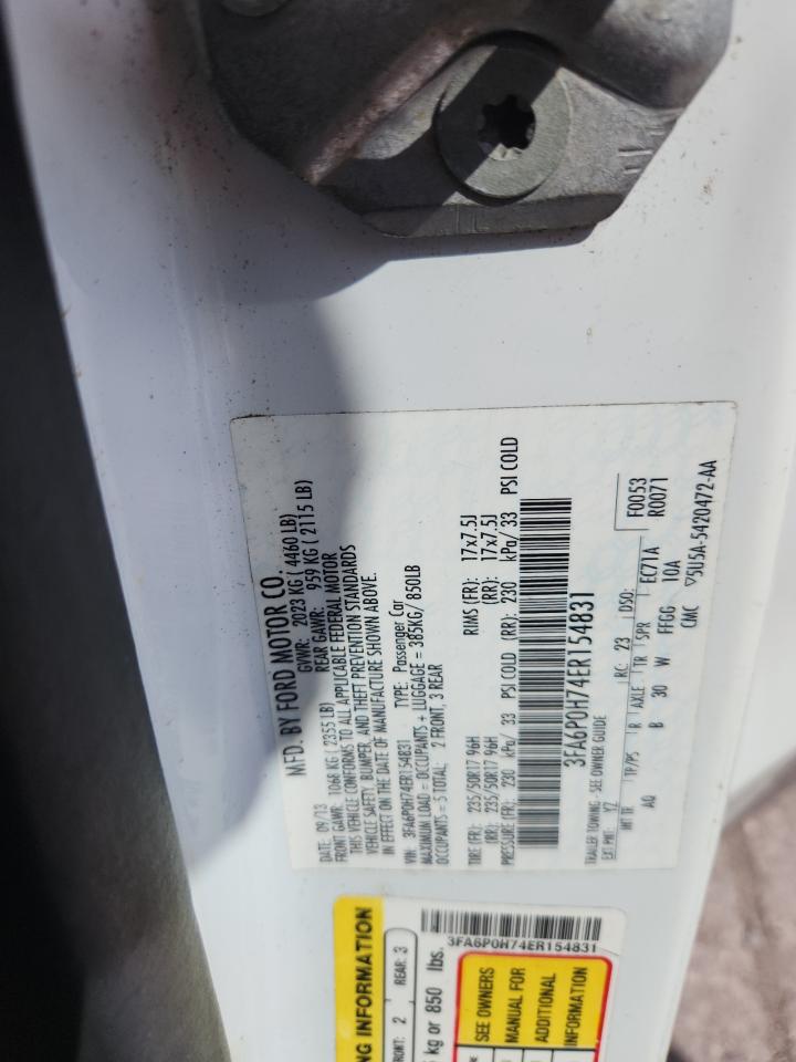 2014 Ford Fusion Se VIN: 3FA6P0H74ER154831 Lot: 89809825