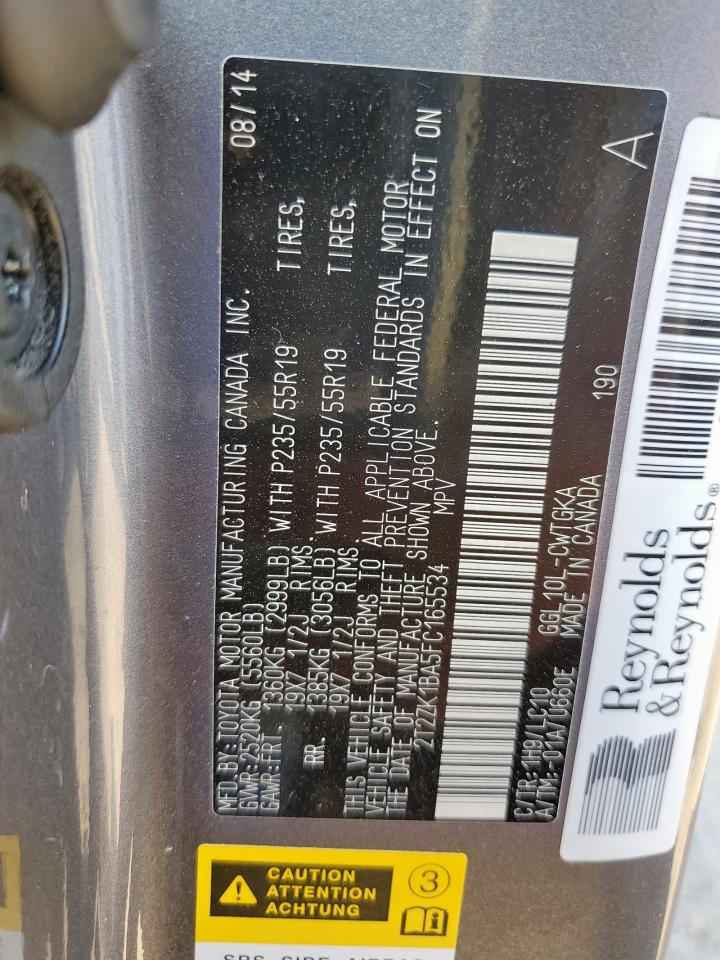 2015 Lexus Rx 350 VIN: 2T2ZK1BA5FC165534 Lot: 82305715