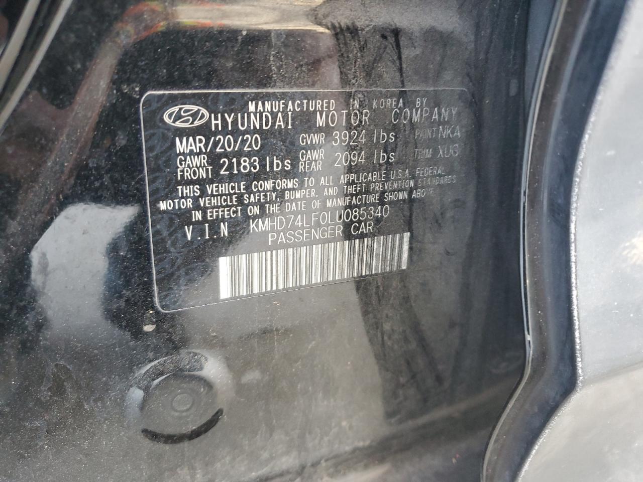 2020 Hyundai Elantra Se VIN: KMHD74LF0LU085340 Lot: 86761655