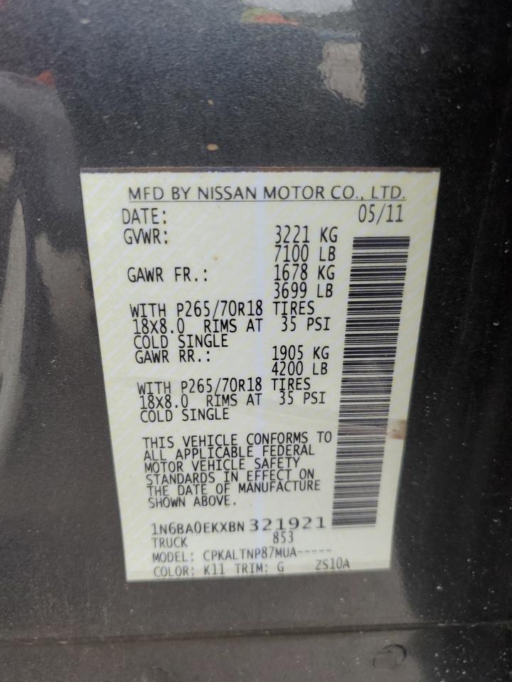 2011 Nissan Titan S VIN: 1N6BA0EKXBN321921 Lot: 85372165