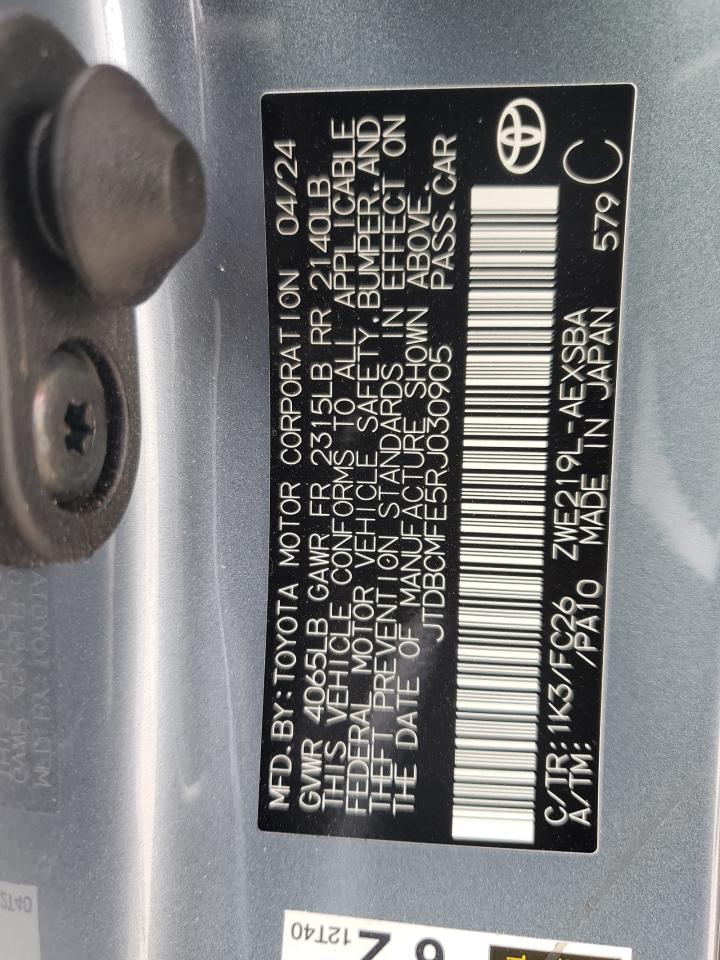 2024 Toyota Corolla Le VIN: JTDBCMFE5RJ030905 Lot: 85778105