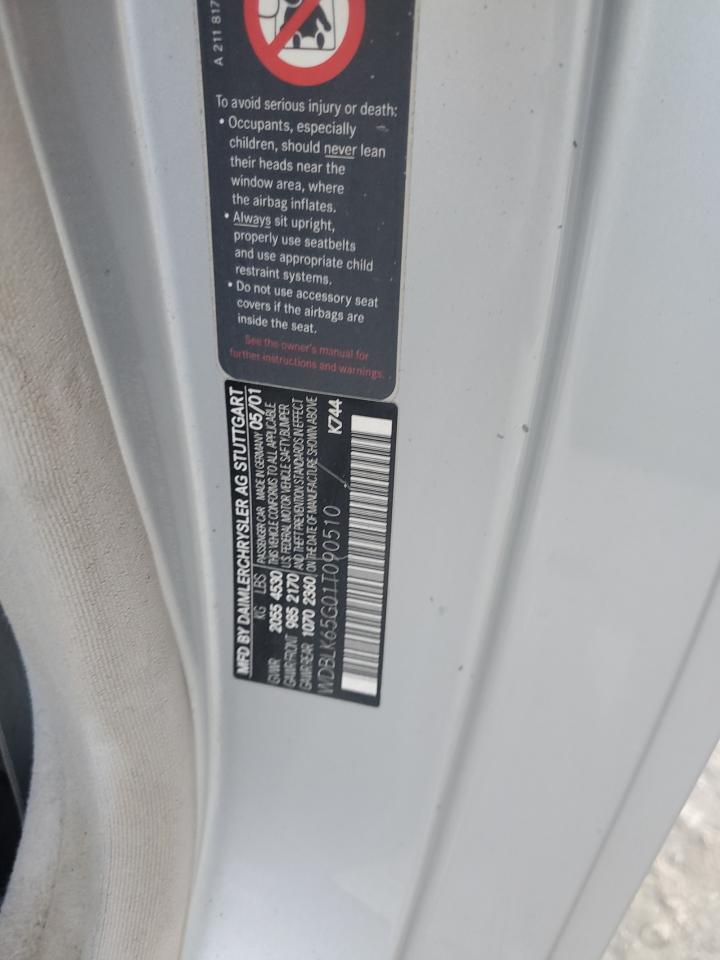 2001 Mercedes-Benz Clk 320 VIN: WDBLK65G01T090510 Lot: 89519885