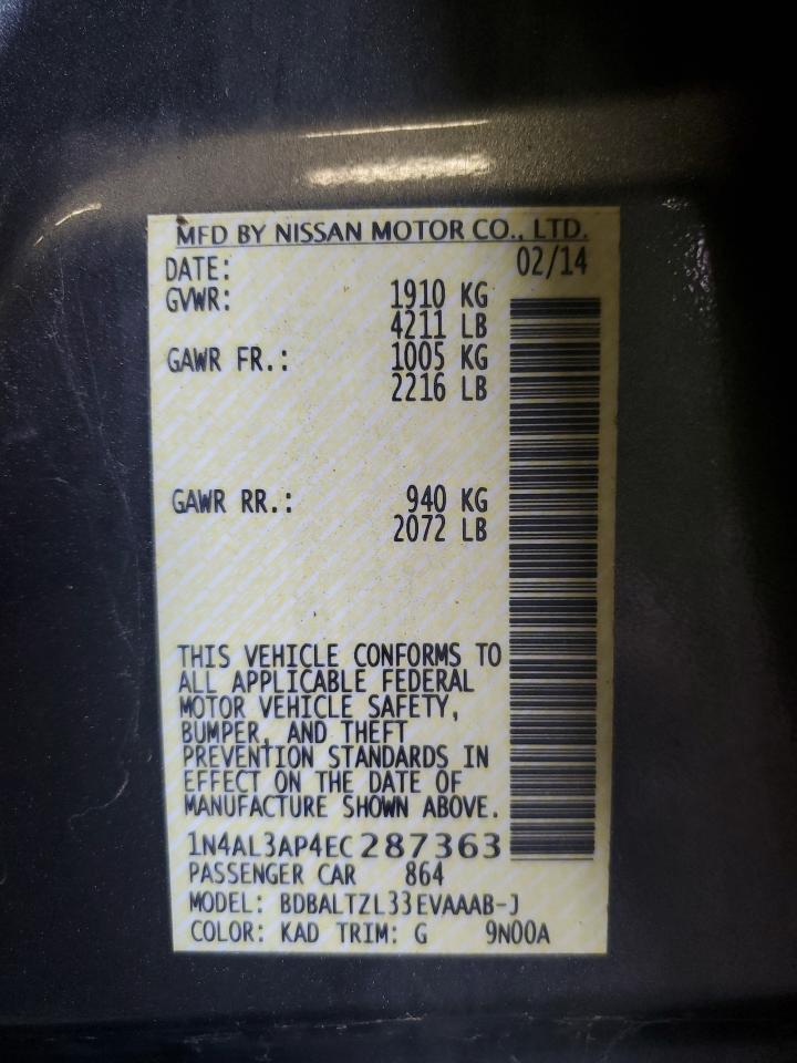 2014 Nissan Altima 2.5 VIN: 1N4AL3AP4EC287363 Lot: 85582365