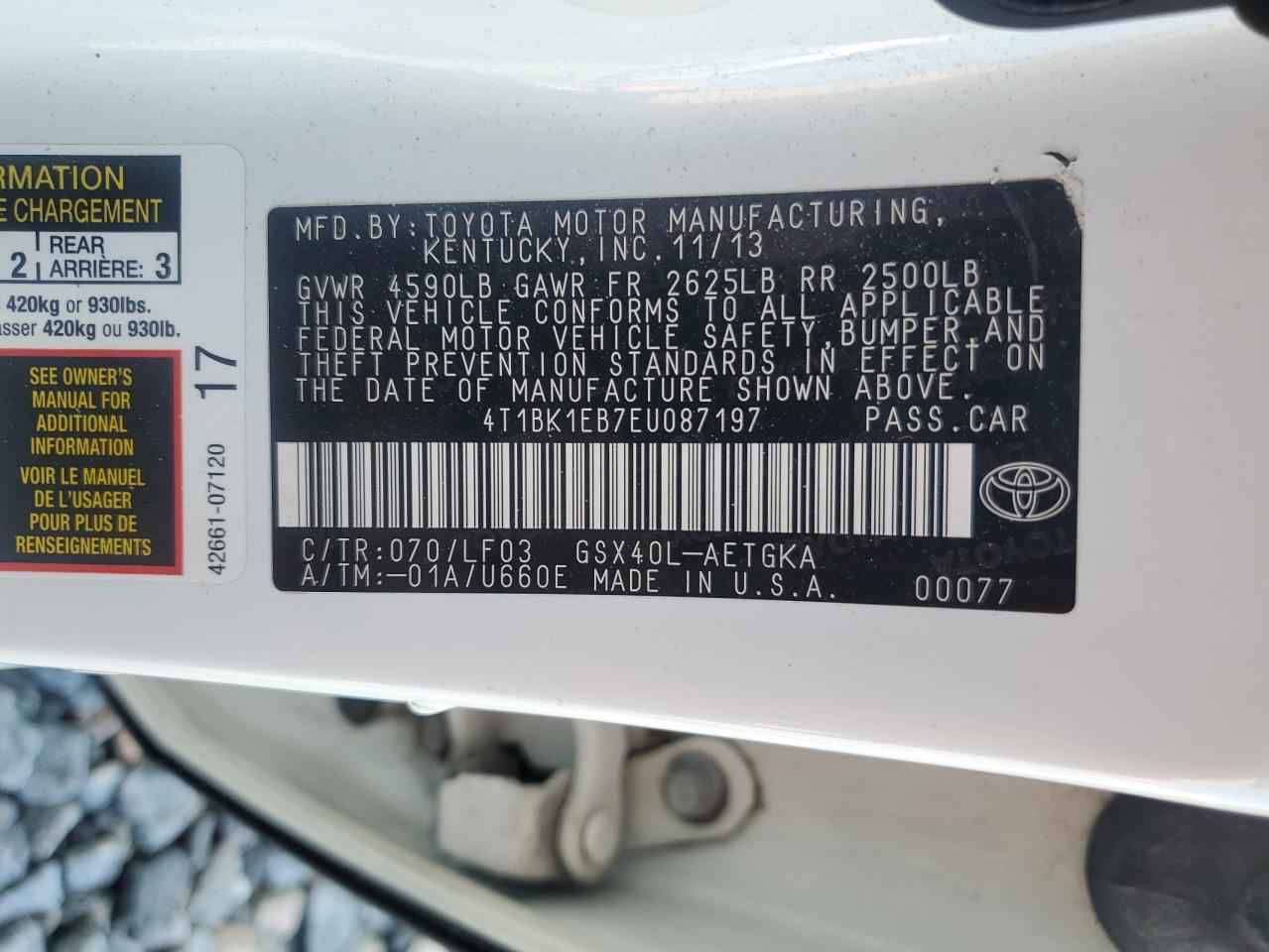 2014 Toyota Avalon Base VIN: 4T1BK1EB7EU087197 Lot: 85586265