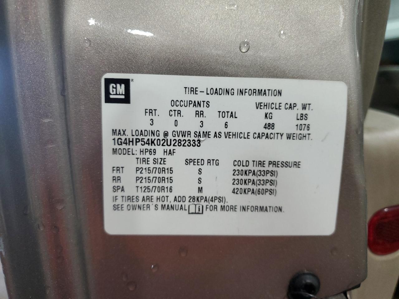 2002 Buick Lesabre Custom VIN: 1G4HP54K02U282333 Lot: 90060895