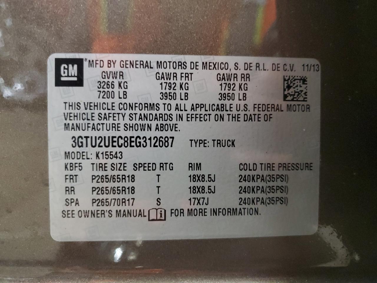 2014 GMC Sierra K1500 Sle VIN: 3GTU2UEC8EG312687 Lot: 90428355