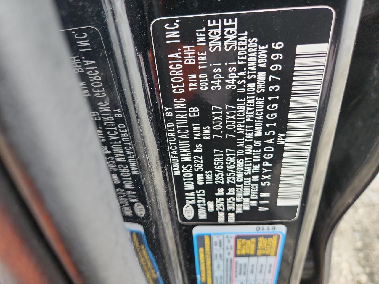 2016 Kia Sorento Lx VIN: 5XYPGDA51GG137996 Lot: 84223175