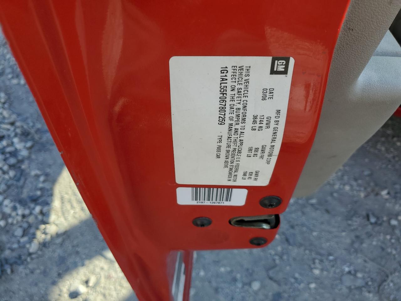 2006 Chevrolet Cobalt Lt VIN: 1G1AL55F067807259 Lot: 84742995