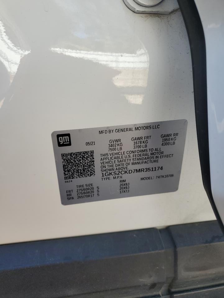 2021 GMC Yukon At4 VIN: 1GKS2CKD7MR351174 Lot: 82259975