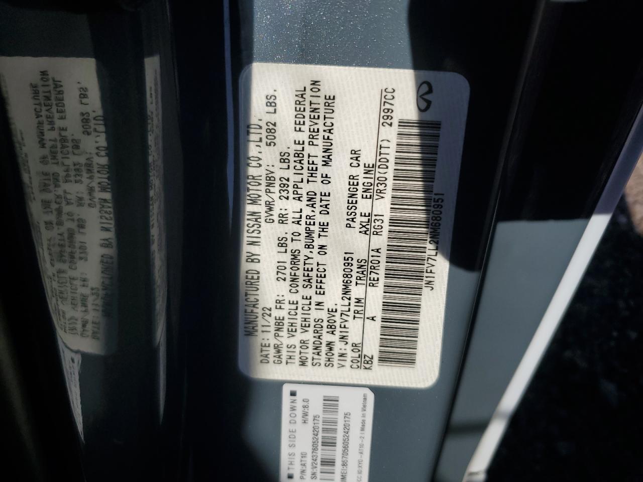 2022 Infiniti Q60 Red Sport 400 VIN: JN1FV7LL2NM680951 Lot: 84303235