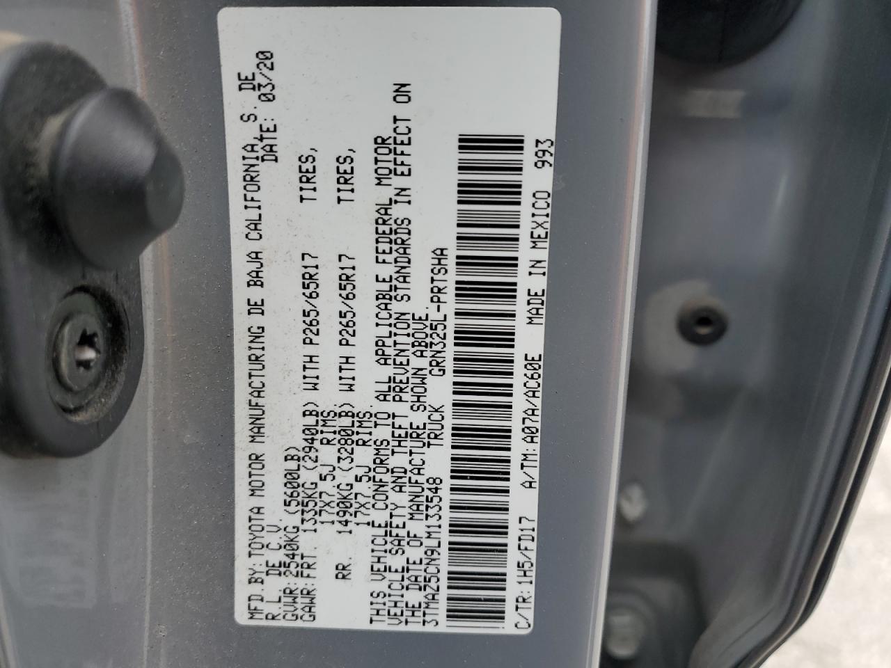 2020 Toyota Tacoma Double Cab VIN: 3TMAZ5CN9LM133548 Lot: 82350665