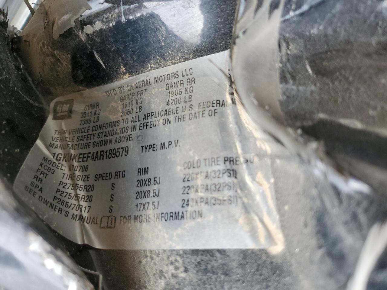 2010 GMC Yukon Denali VIN: 1GKUKEEF4AR189579 Lot: 85892485