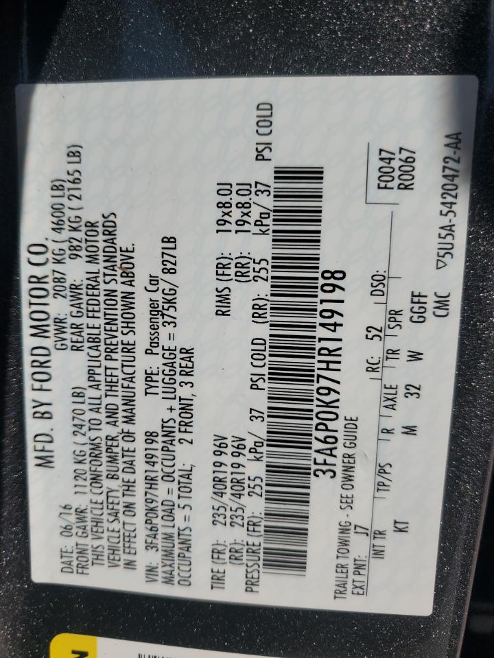 2017 Ford Fusion Titanium VIN: 3FA6P0K97HR149198 Lot: 87365195