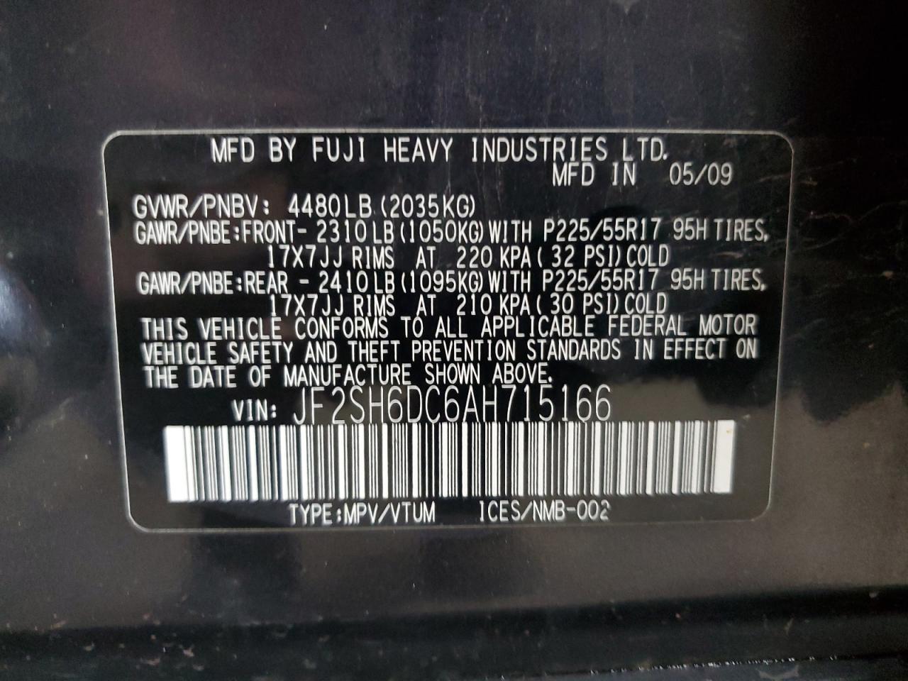 2010 Subaru Forester 2.5X Limited VIN: JF2SH6DC6AH715166 Lot: 84464745