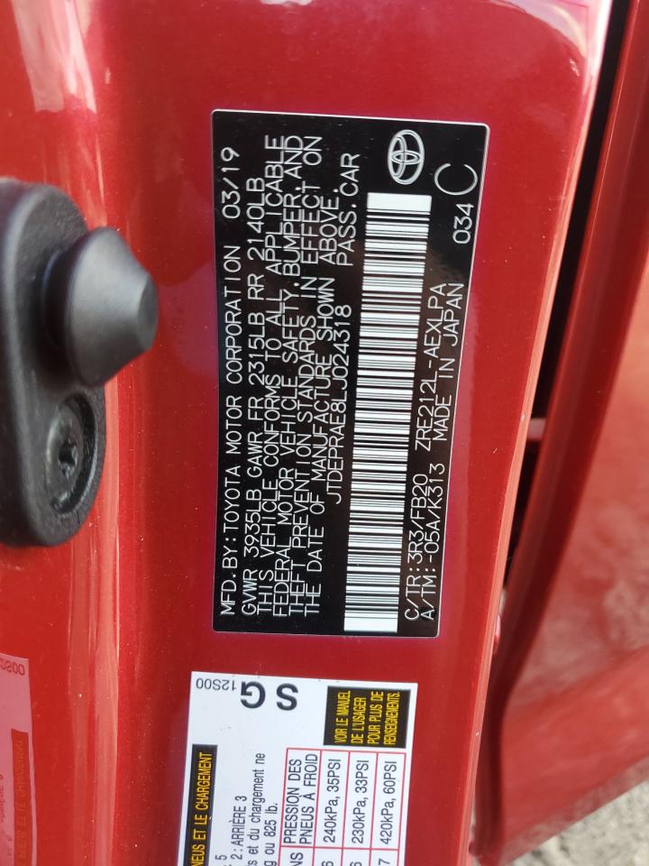 2020 Toyota Corolla Le VIN: JTDEPRAE8LJ024318 Lot: 85842125