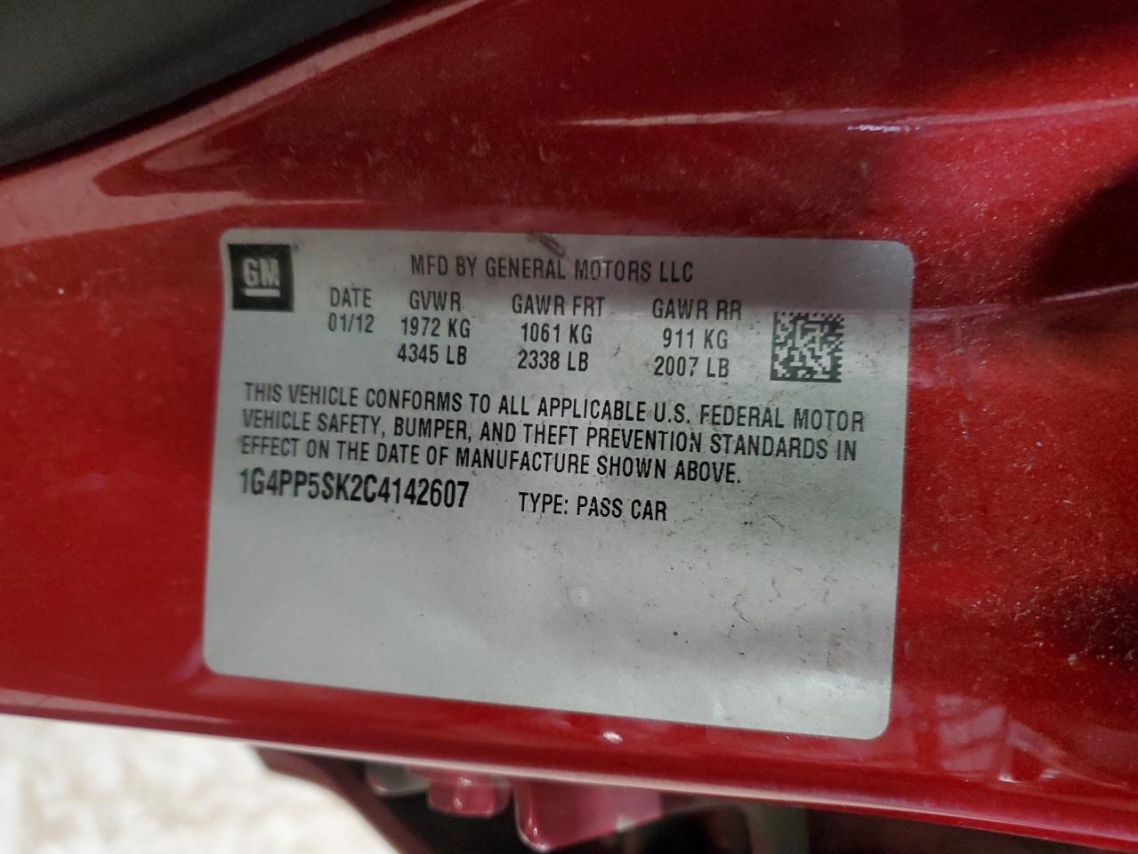 2012 Buick Verano VIN: 1G4PP5SK2C4142607 Lot: 90878745