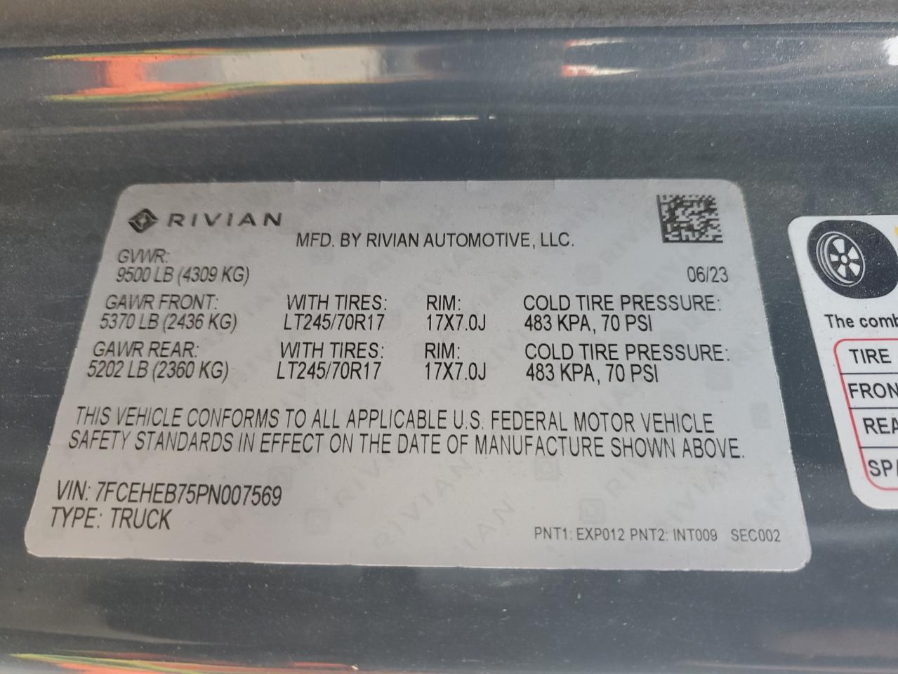 2023 Rivian Edv Delivery Van VIN: 7FCEHEB75PN007569 Lot: 90023115