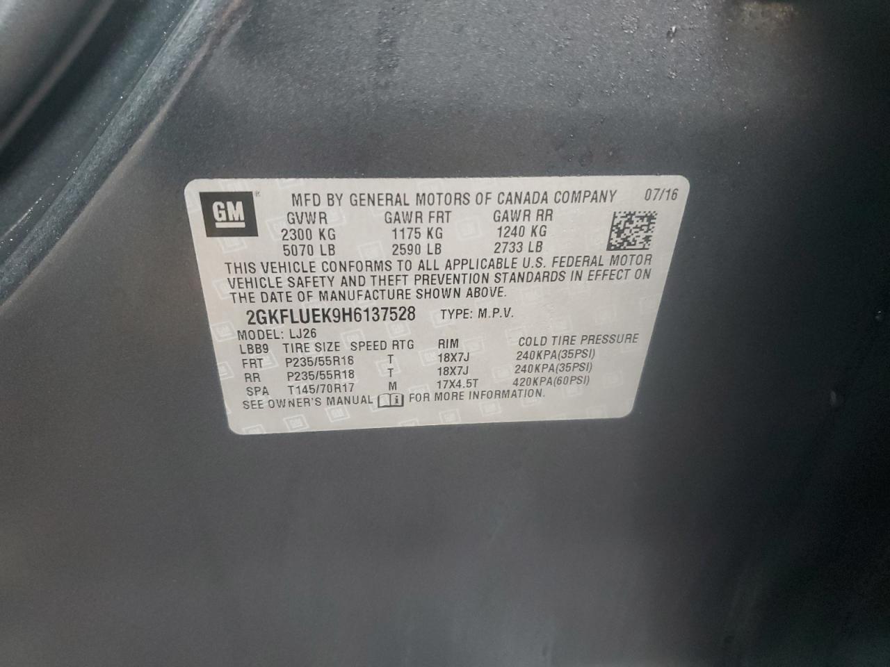 2017 GMC Terrain Slt VIN: 2GKFLUEK9H6137528 Lot: 90397525