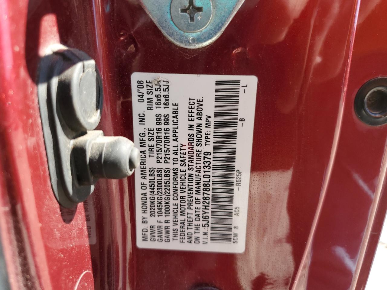 2008 Honda Element Ex VIN: 5J6YH28788L013379 Lot: 84781245