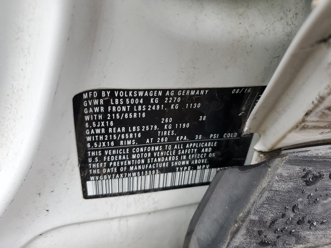 2017 Volkswagen Tiguan S VIN: WVGBV7AX7HW513393 Lot: 84759025