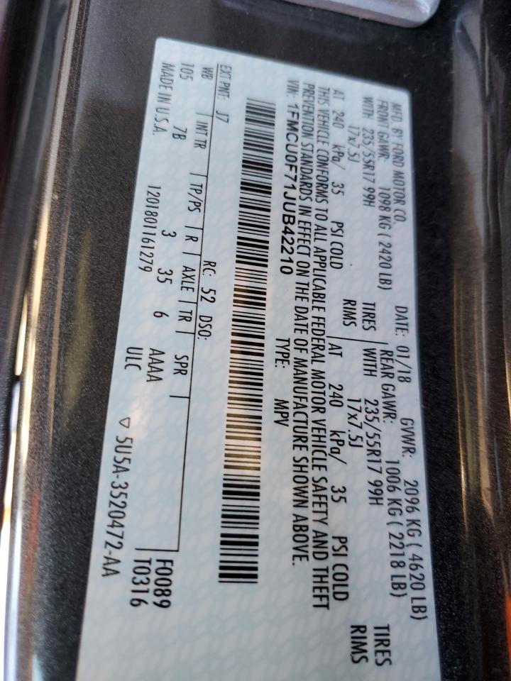 2018 Ford Escape S VIN: 1FMCU0F71JUB42210 Lot: 82631285