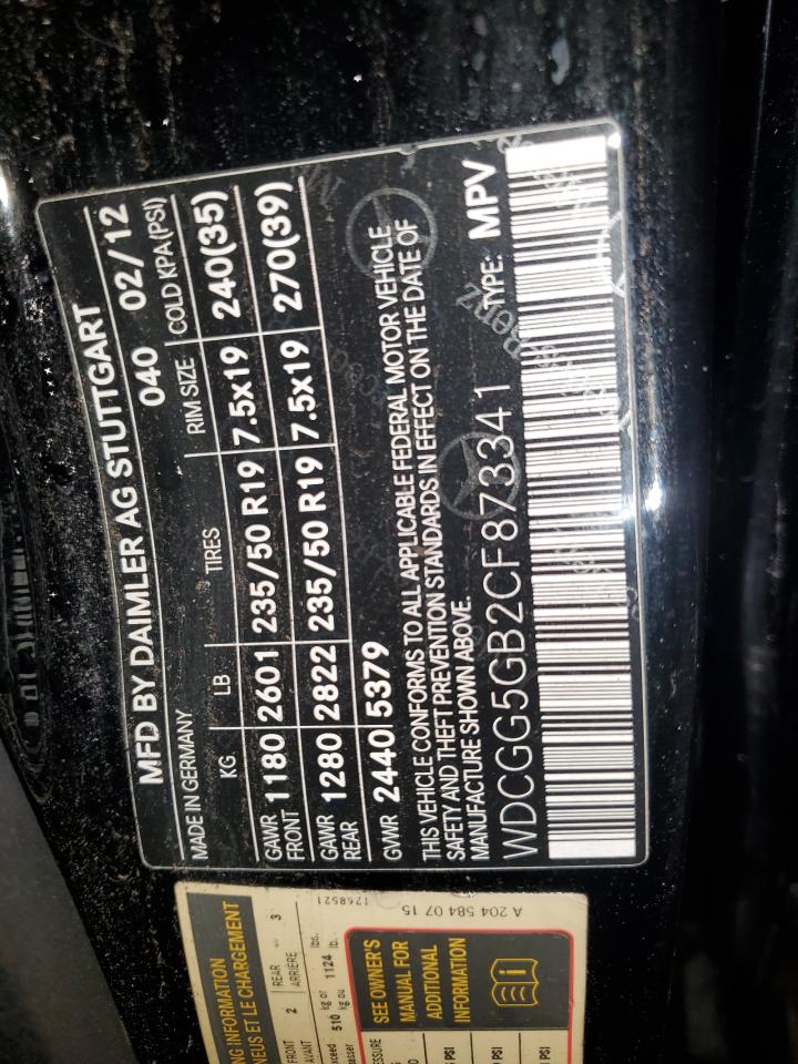 2012 Mercedes-Benz Glk 350 VIN: WDCGG5GB2CF873341 Lot: 84757505