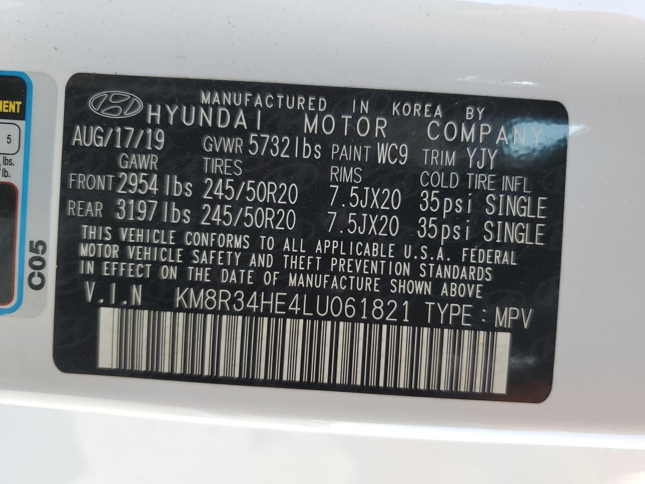 2020 Hyundai Palisade Sel VIN: KM8R34HE4LU061821 Lot: 85868105