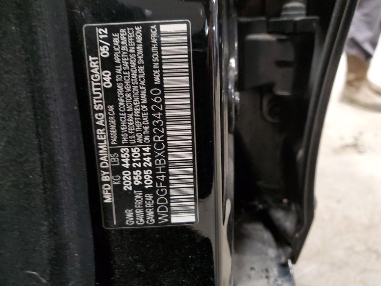 2012 Mercedes-Benz C 250 VIN: WDDGF4HBXCR234260 Lot: 90314295