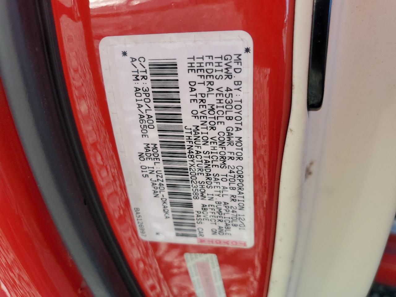 2002 Lexus Sc 430 VIN: JTHFN48YX20023588 Lot: 82490275