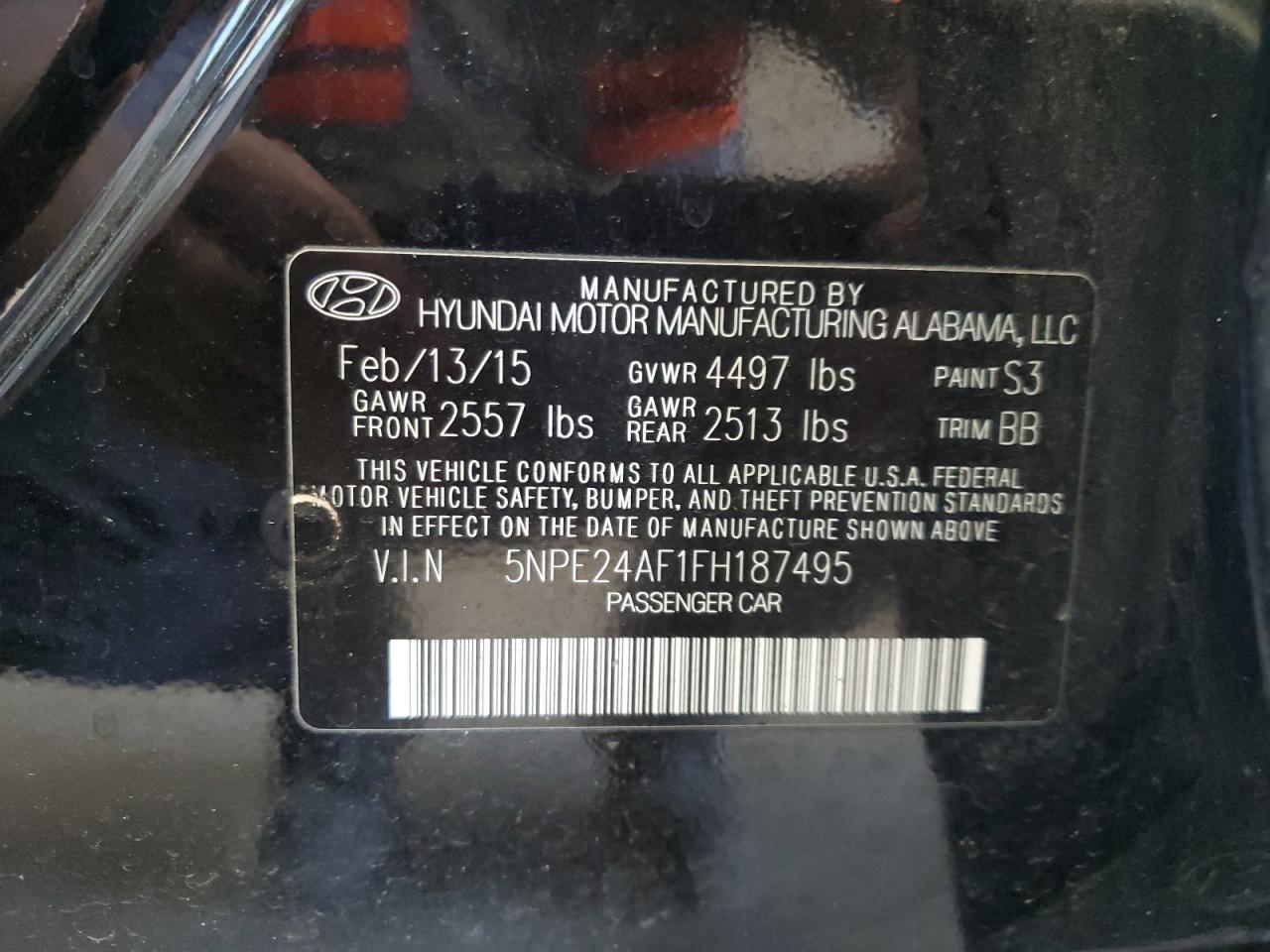 2015 Hyundai Sonata Se VIN: 5NPE24AF1FH187495 Lot: 85125435