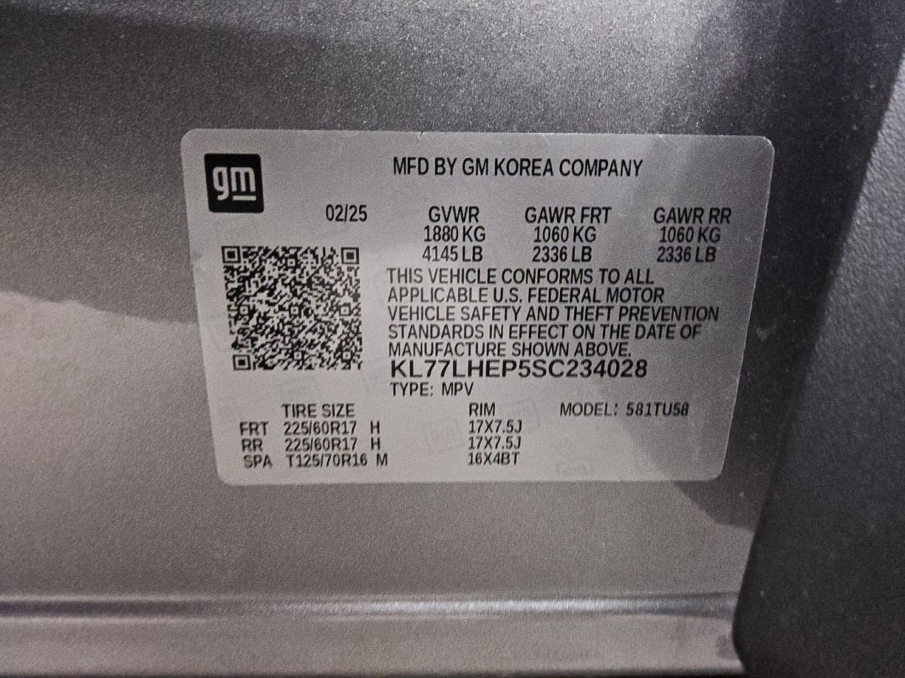 2025 Chevrolet Trax 1Lt VIN: KL77LHEP5SC234028 Lot: 85330485