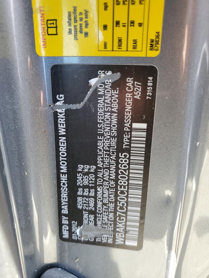 2012 BMW 335 I VIN: WBAKG7C50CE802685 Lot: 85653955