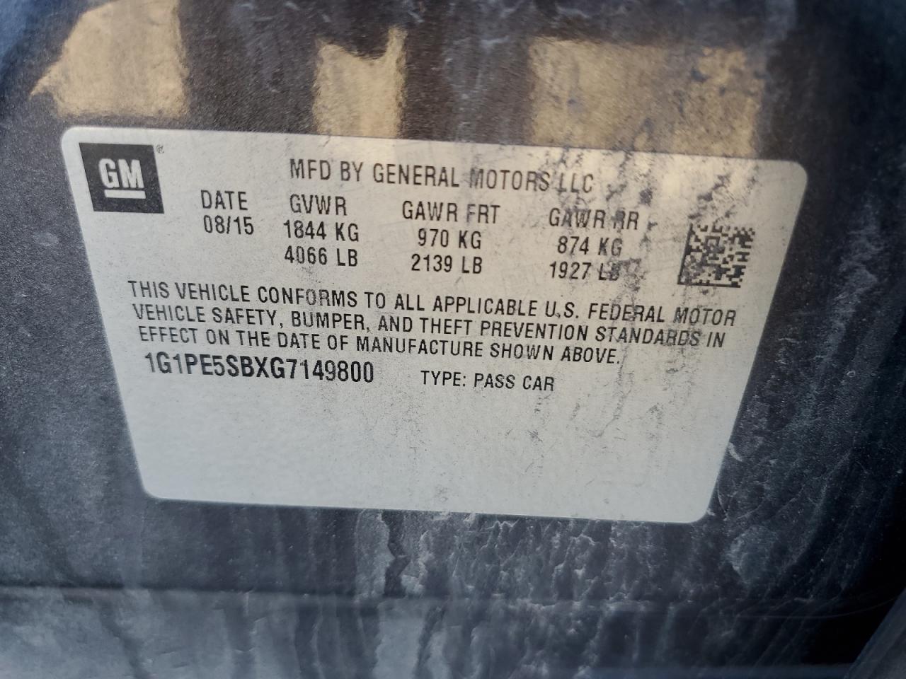 2016 Chevrolet Cruze Limited Lt VIN: 1G1PE5SBXG7149800 Lot: 85556345