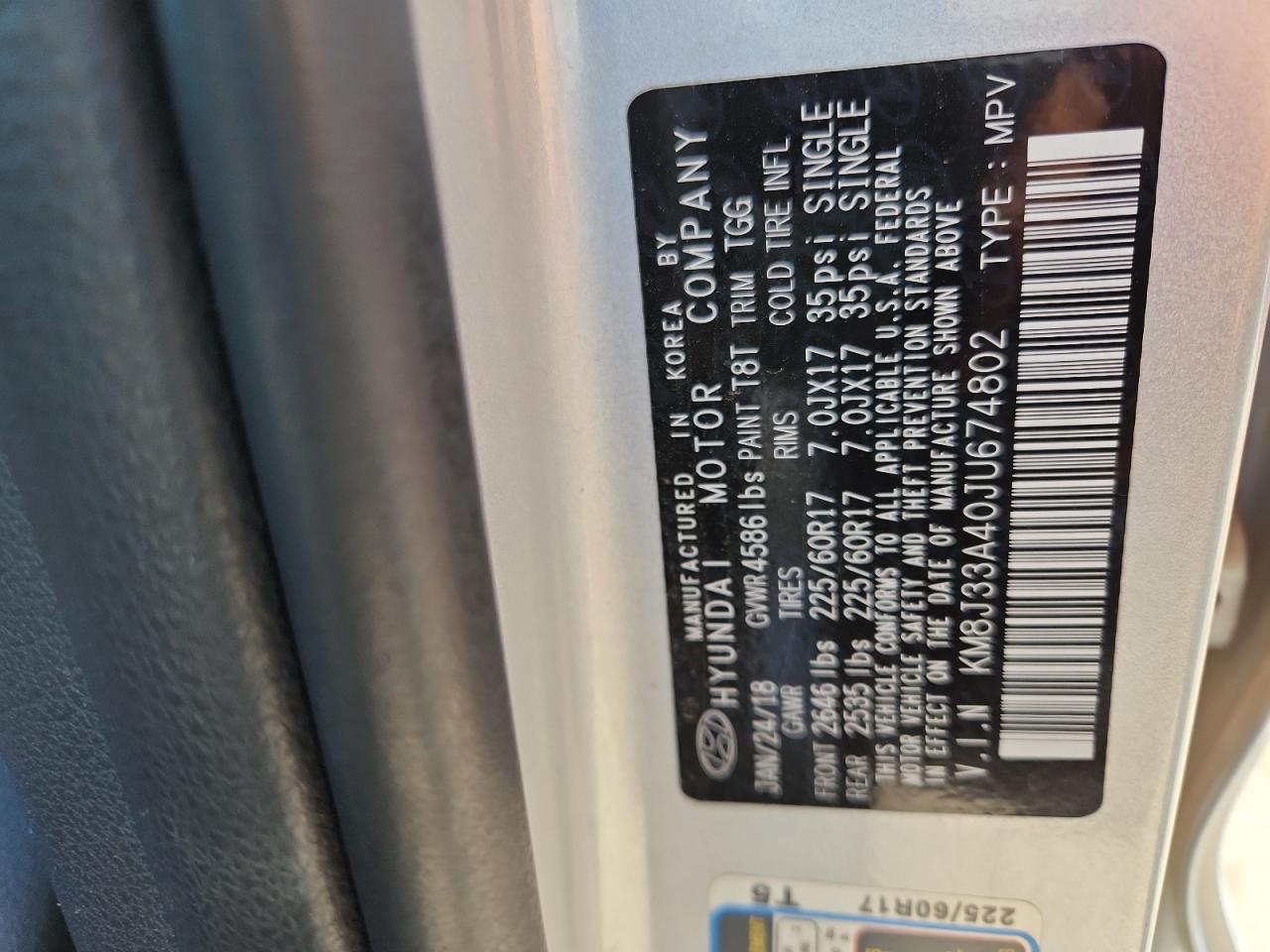 2018 Hyundai Tucson Sel VIN: KM8J33A40JU674802 Lot: 84484425