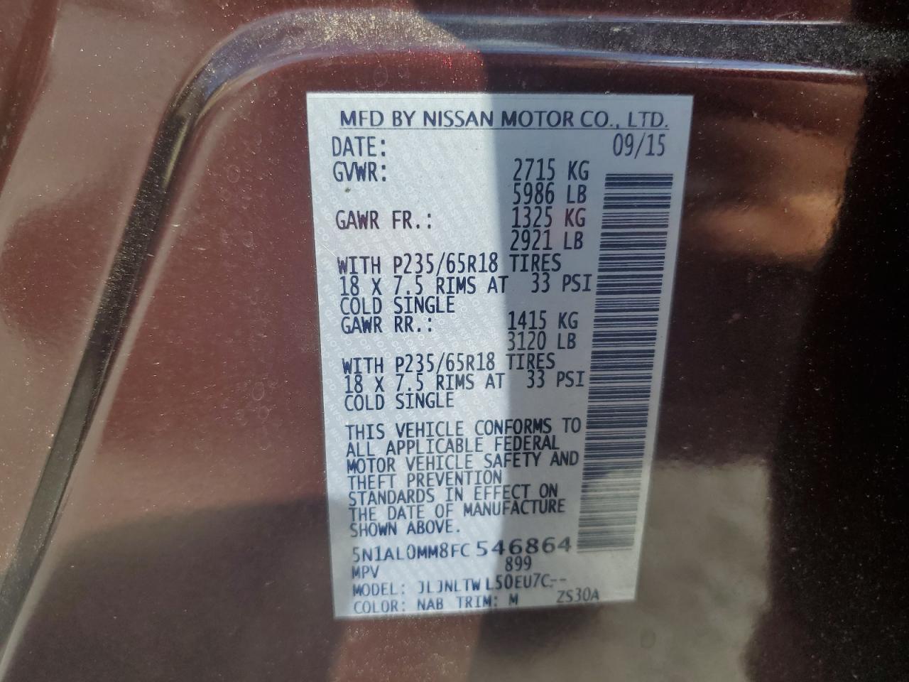 2015 Infiniti Qx60 VIN: 5N1AL0MM8FC546864 Lot: 82264505