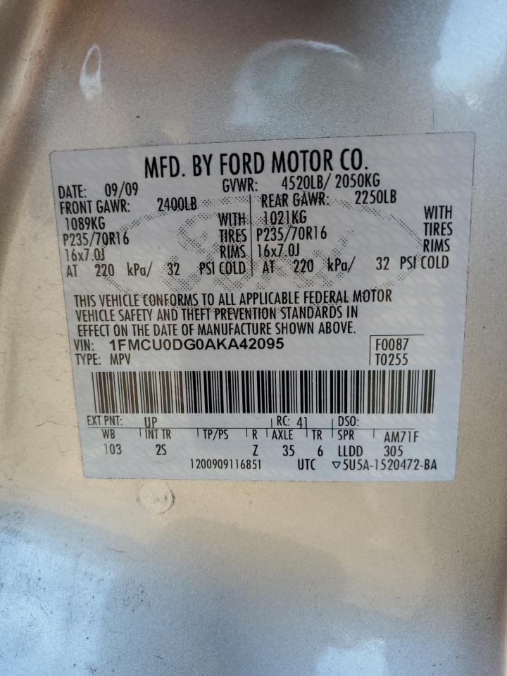 2010 Ford Escape Xlt VIN: 1FMCU0DG0AKA42095 Lot: 84938805