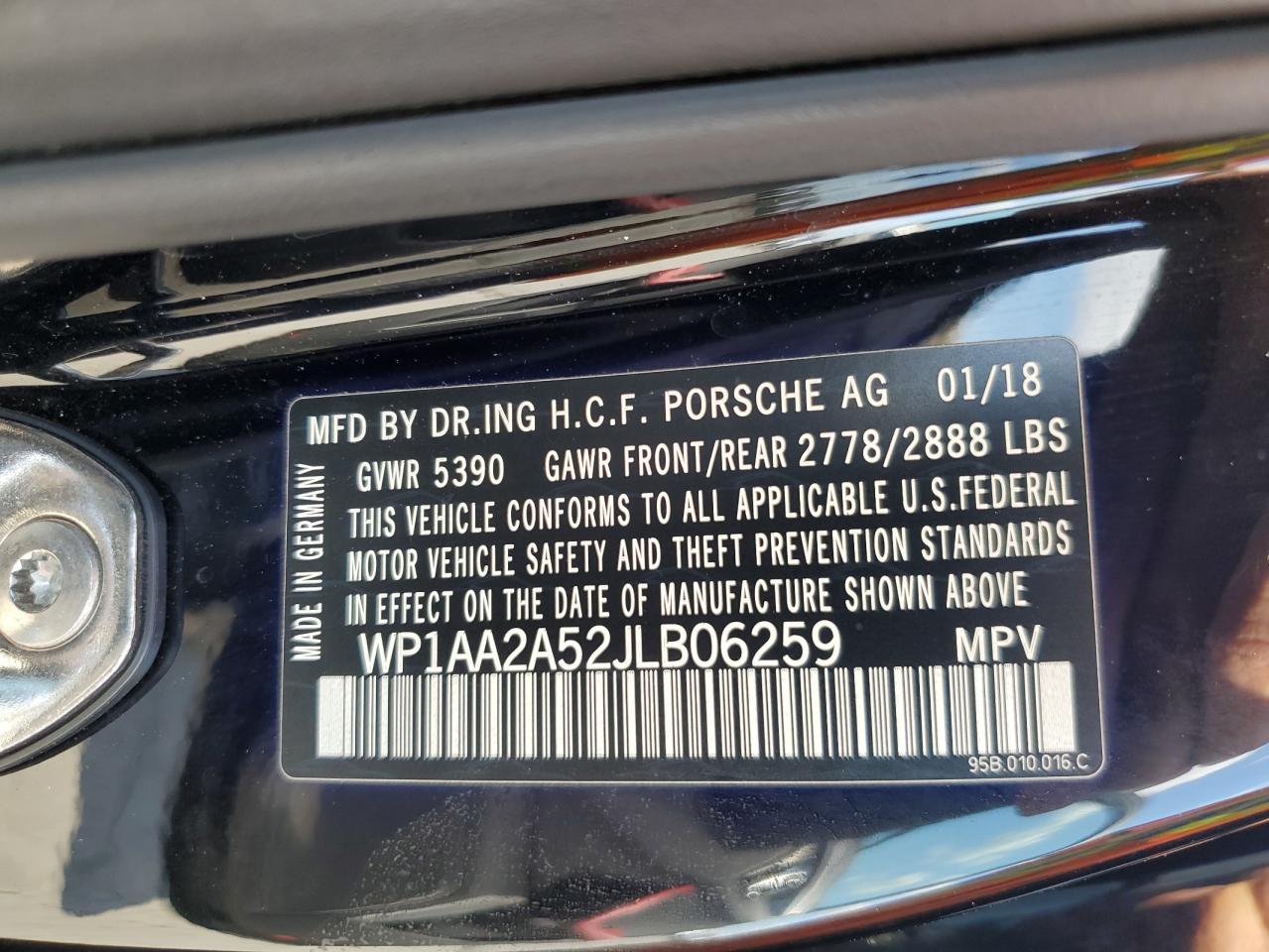 2018 Porsche Macan VIN: WP1AA2A52JLB06259 Lot: 85150185