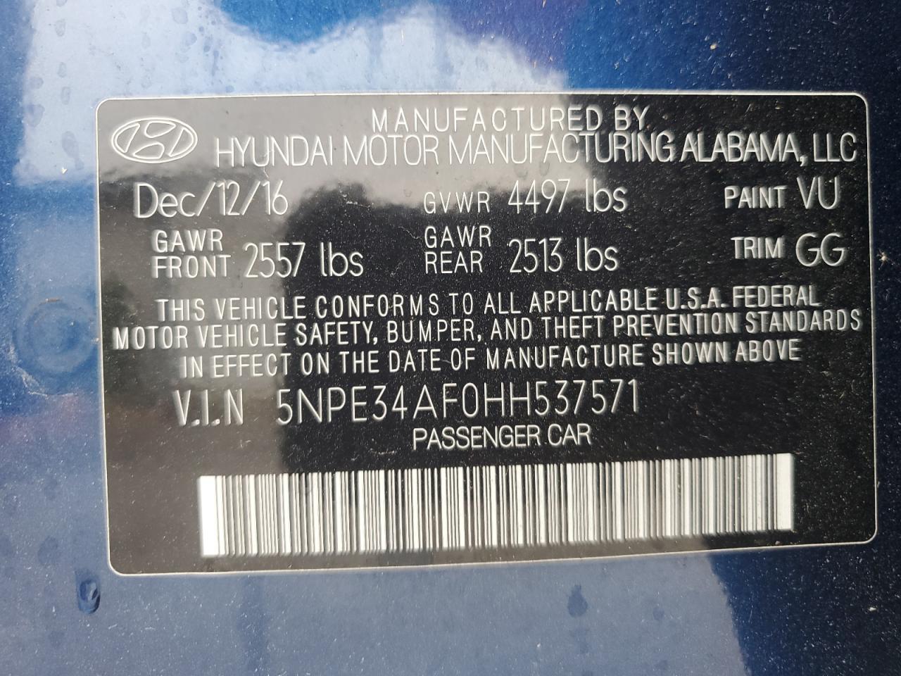 2017 Hyundai Sonata Sport VIN: 5NPE34AF0HH537571 Lot: 84577785