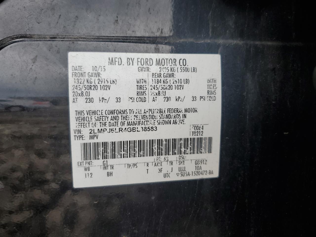 2016 Lincoln Mkx Reserve VIN: 2LMPJ6LR4GBL38583 Lot: 82401185