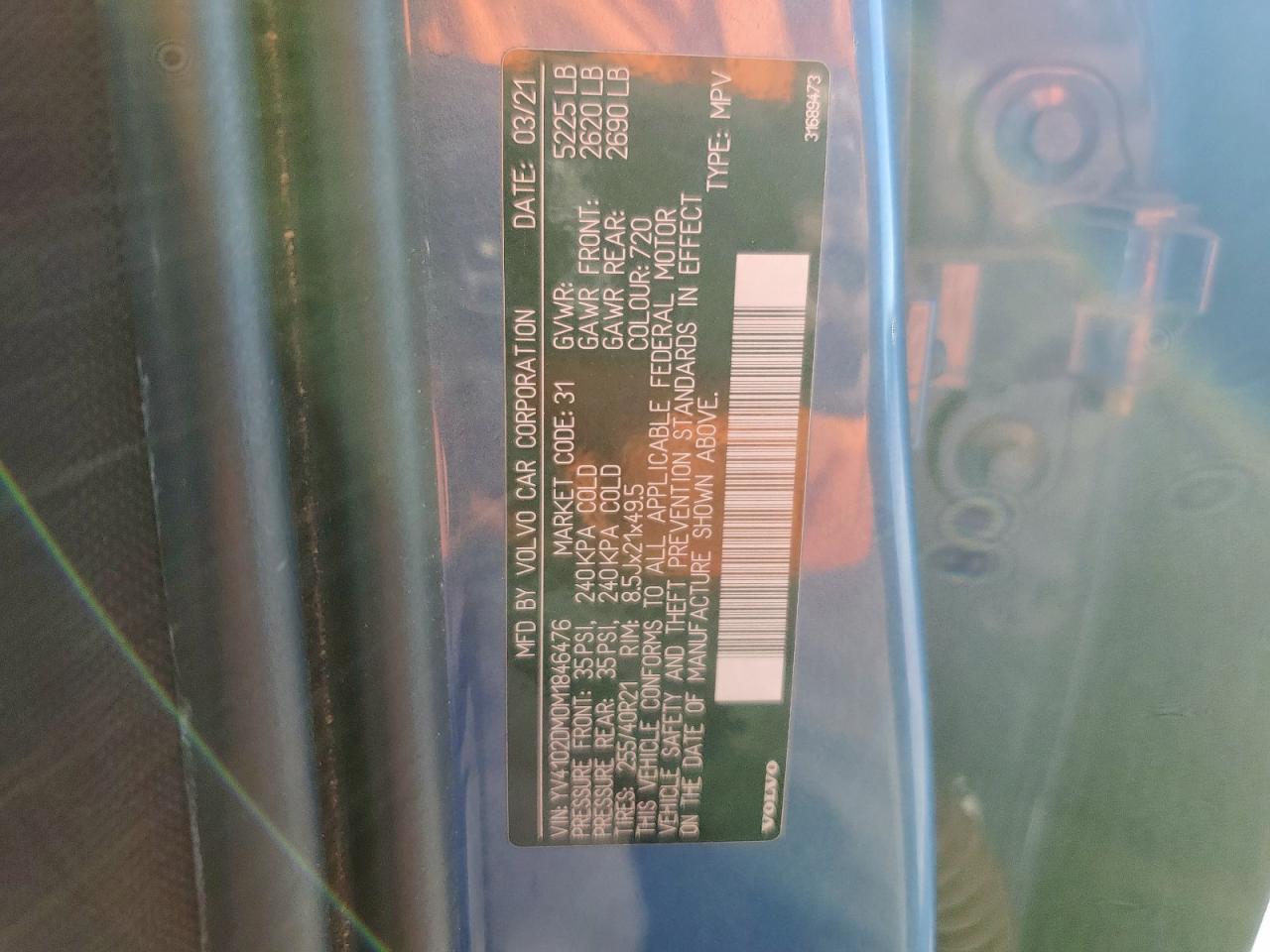 2021 Volvo Xc60 T5 R-Design VIN: YV4102DM0M1846476 Lot: 85396055